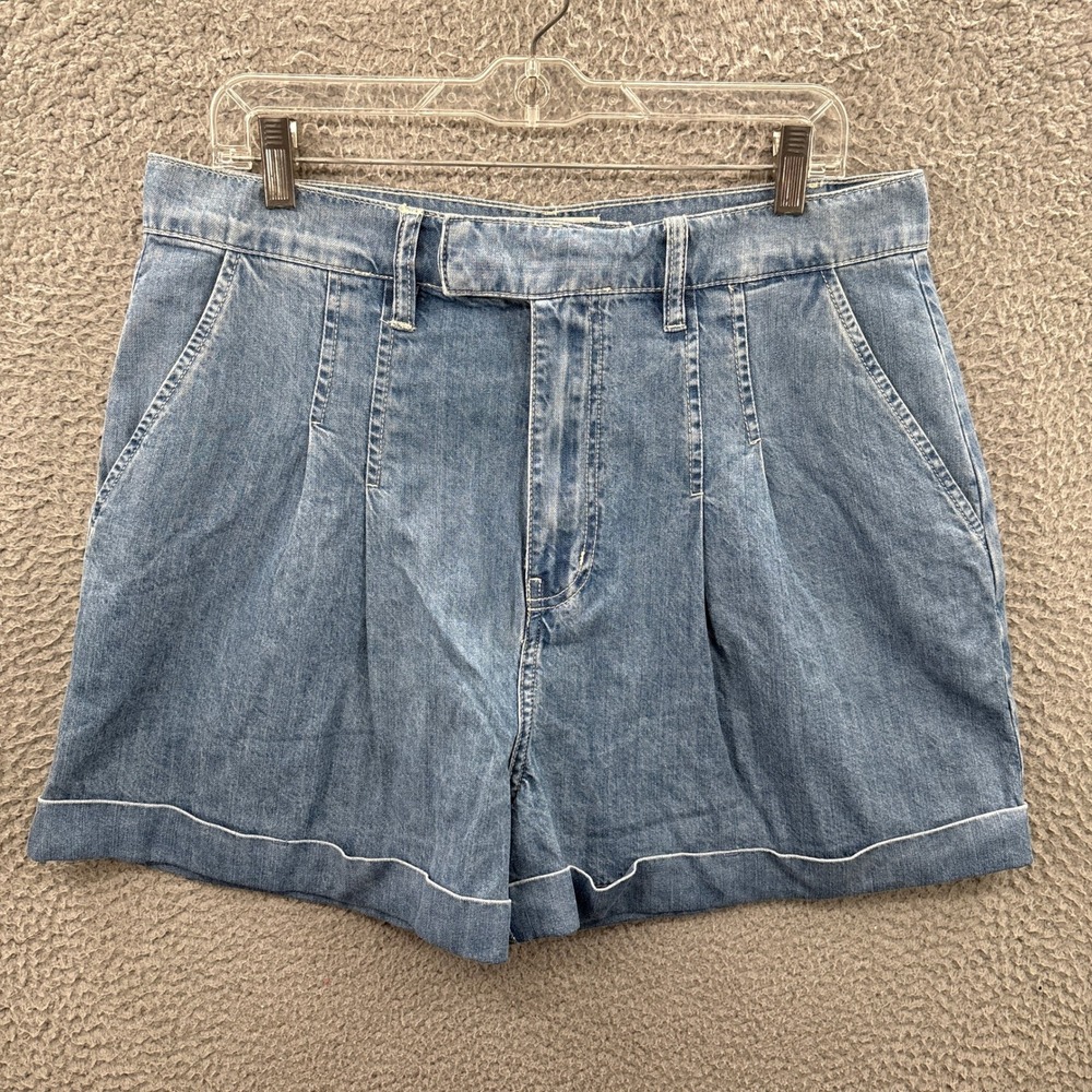 FRAME Rhythm Denim Shorts Women Size 10 Blue Pleated Cuffed‎ High Rise